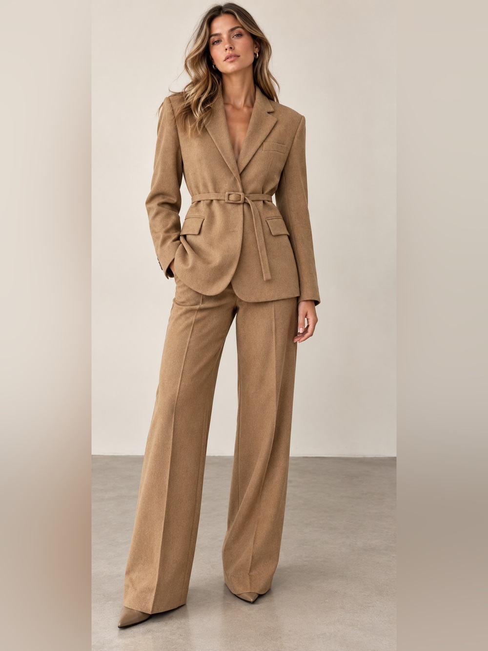 MANGO Italian Wool Trousers Tobacco Brown size 6
